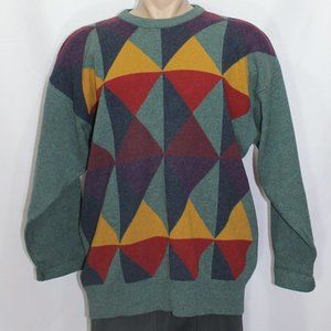 VTG Buckingham Lambswool Green with Geometric Sweater Made In England  Large